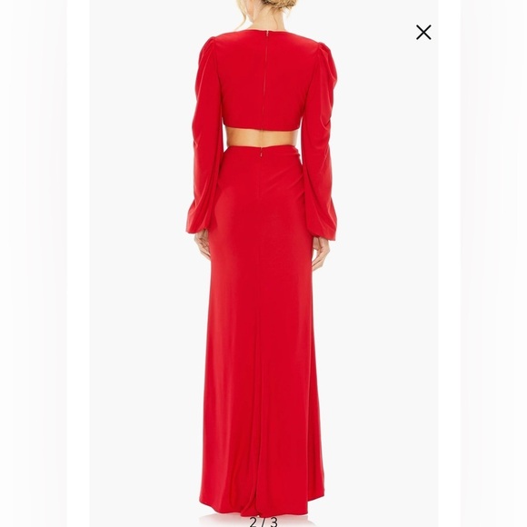 NWT MAC DUGGAL Red Jersey Puff Sleeve Cut Out Column Gown (26727) - Size 0 - Picture 2 of 10